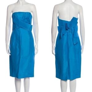 New Carolina Herrera Strapless 100% Silk Faille Blue Cocktail Dress NWT 4 US
